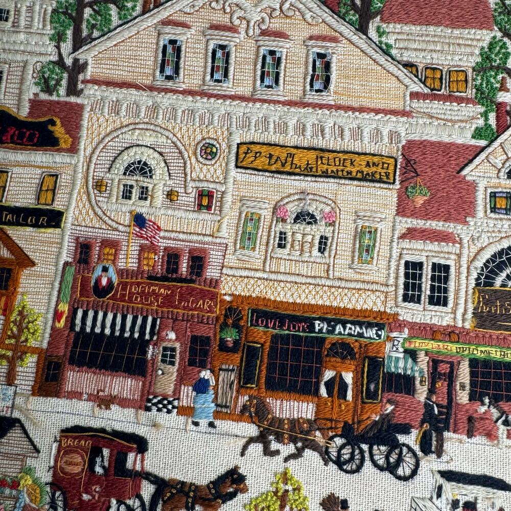 1980s Framed Vintage Dimensions Crewel Victorian Street Charles Wysocki 17x20 - Picture 11 of 12